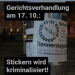 Achtung! Stickern wird kriminalisiert! Gerichtsverhandlung am 17.10.